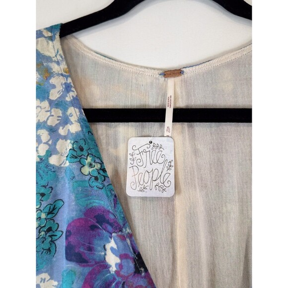 NWT Free People Womens Dress Blue Freddy Mini Floral V Neck Waist Tie Boho XL - Picture 4 of 8